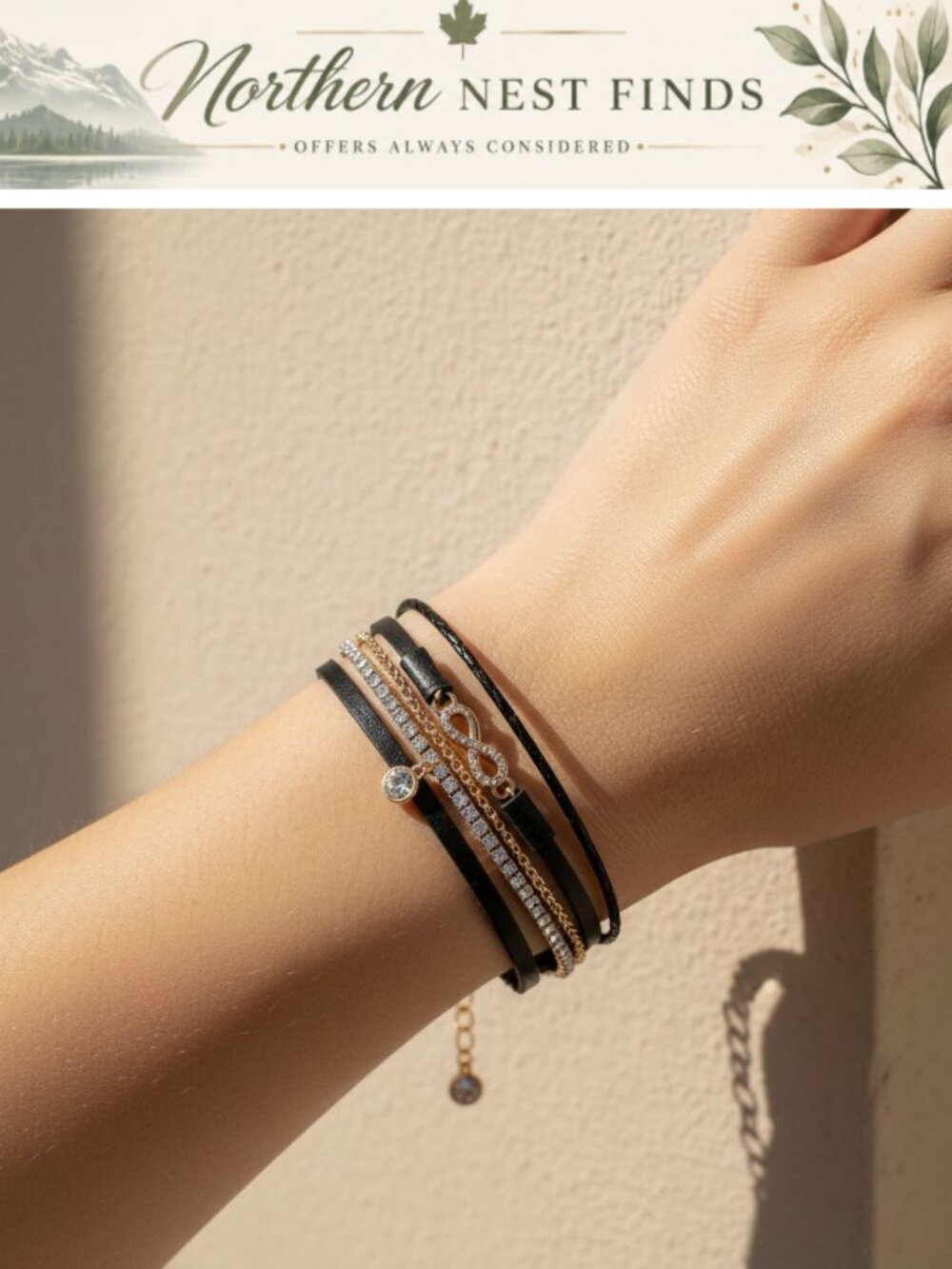 Leather Wrap Bracelet Women Boho Stackable Gold Cuff Heart Layered Adjustable
